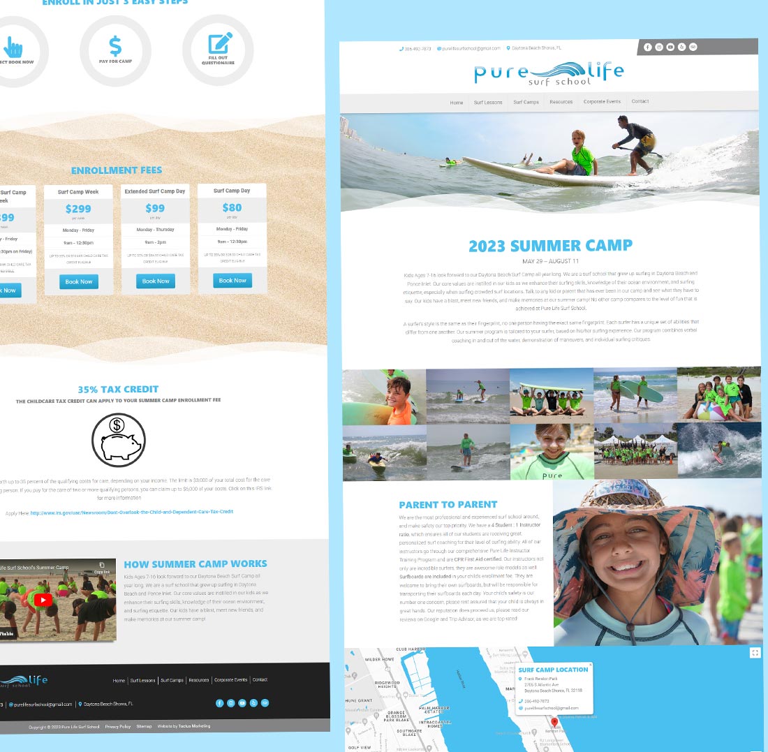 Pure Life Surf School Summer Camp Page